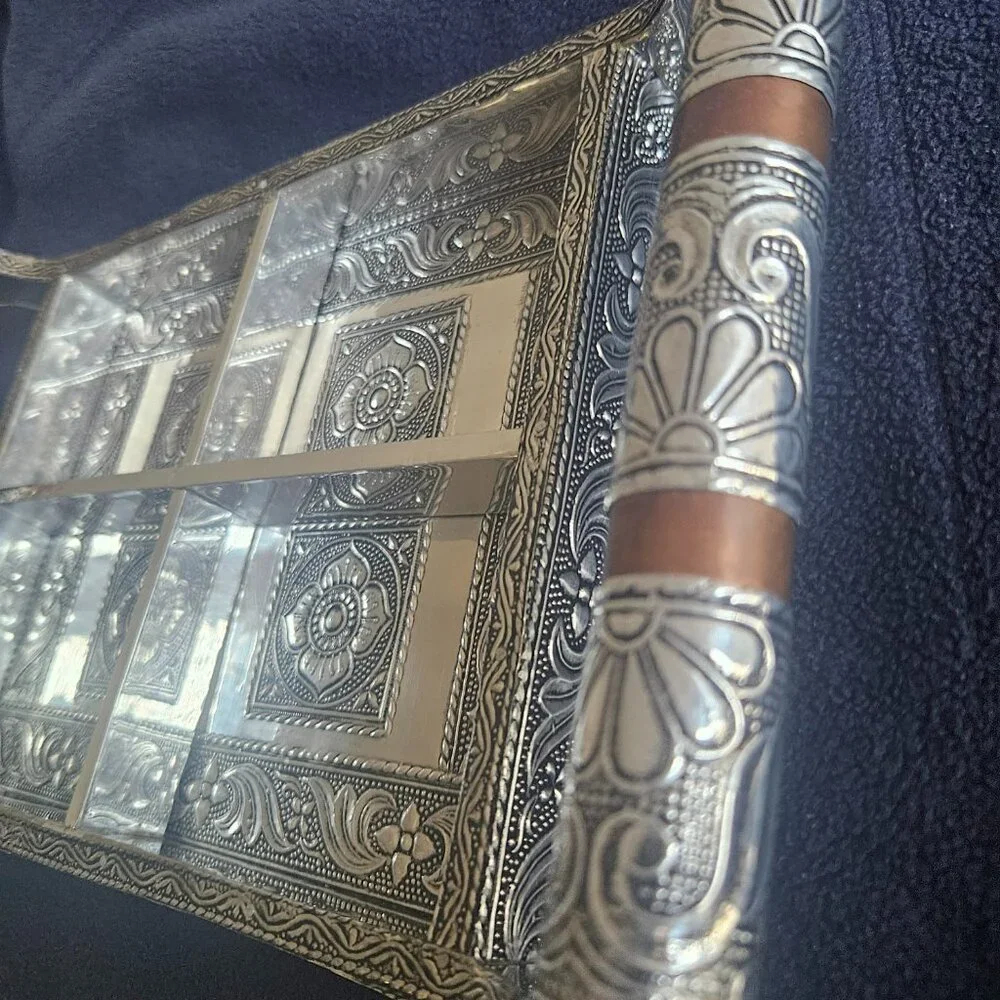 Handmade Wooden Serving Tray with silver work art handcrafted
